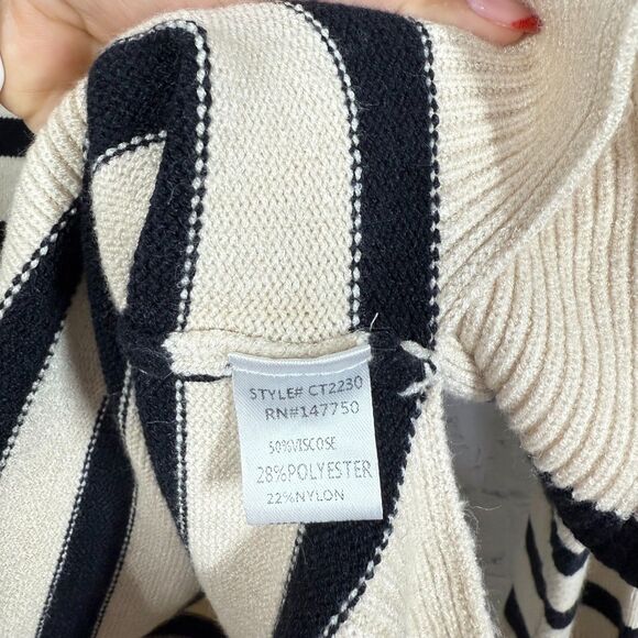 Preppy Oversized Turtleneck Sweater Women Medium Striped Flared Hem Bell Sleeve - Picture 4 of 9